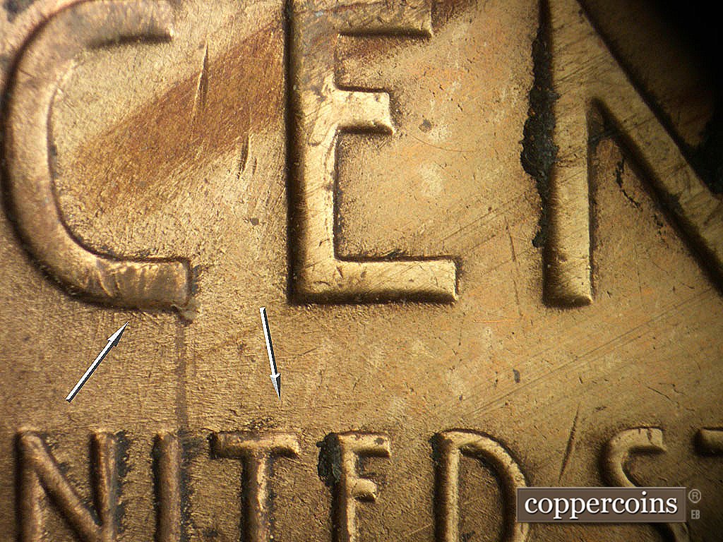 Die-stage B marker on 1946D•1MM•073 showing E/W die scratch above UNITED.