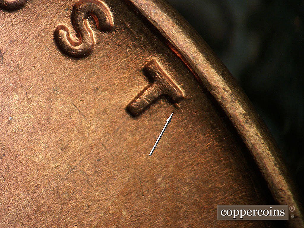 Die-stage A marker on 1946D•1MM•076 showing Class 4 doubling on last T in TRUST.