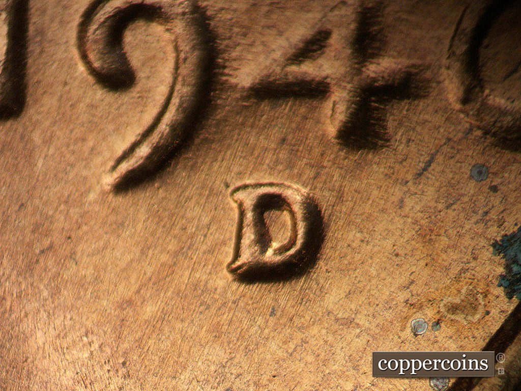 Die-stage B marker on 1946D•1MM•078 showing Closeup of repunched mintmark.