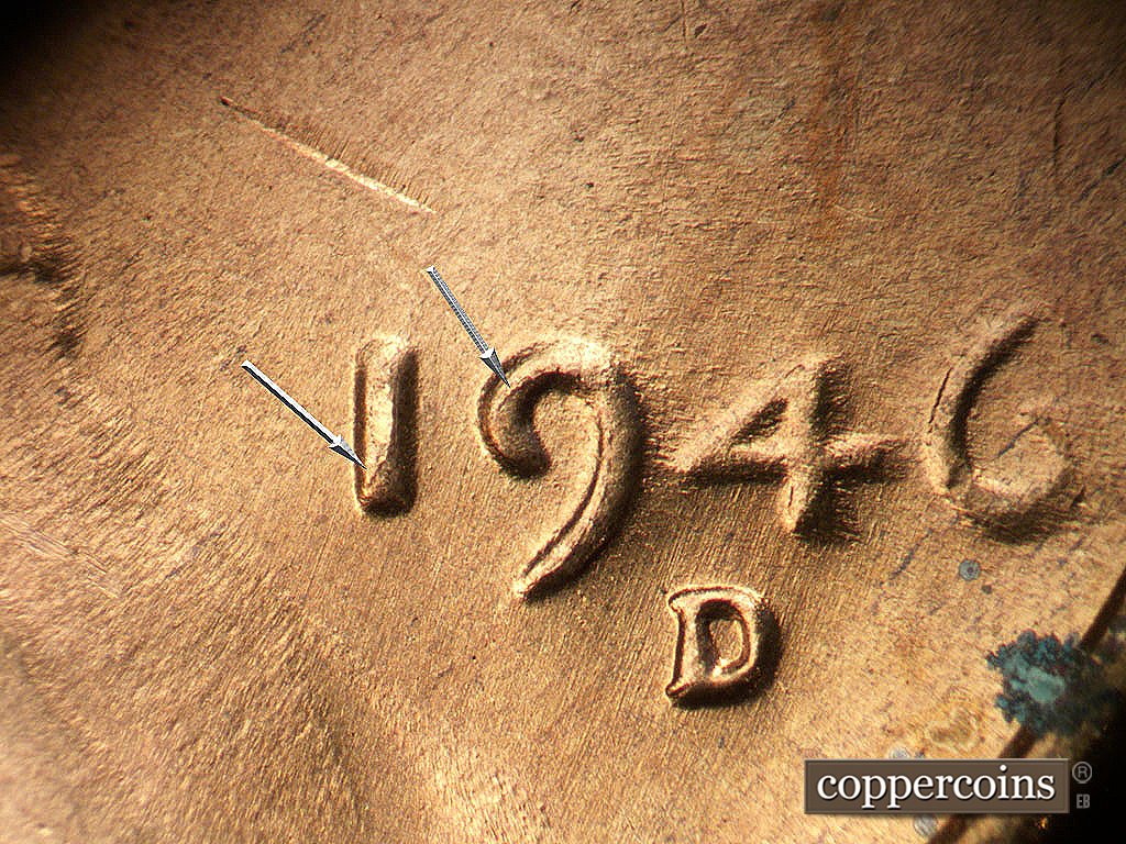 Die-stage B marker on 1946D•1MM•078 showing Die cracks on 19 in date.