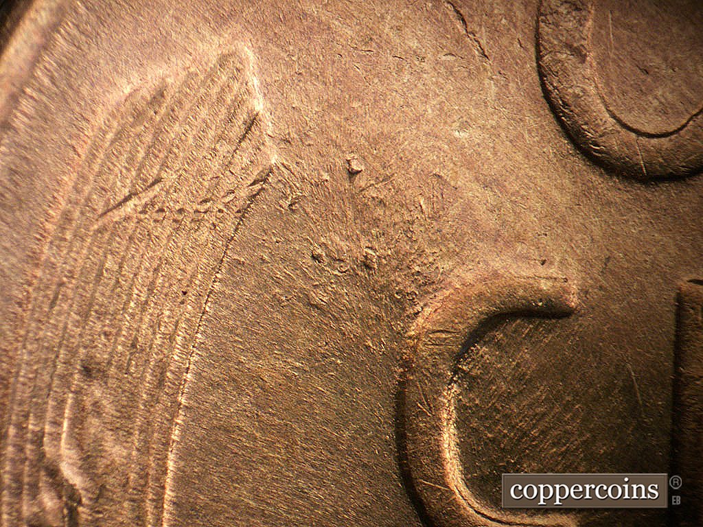 Die-stage B marker on 1946D•1MM•078 showing Die damge between left wheatstalk and C in CENT.
