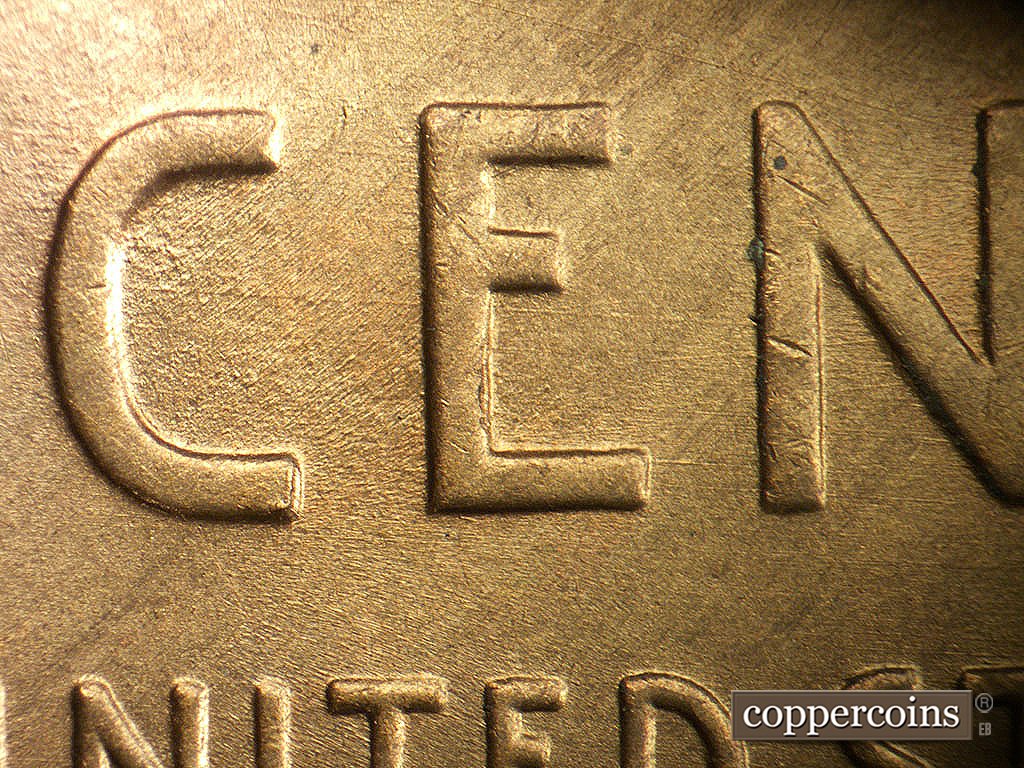 Die-stage B marker on 1946D•1MM•079 showing E/W die scratch through CEN in CENT.