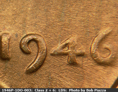 Die-stage C marker on 1946P•1DO•003 (1946 Doubled Die Obverse).