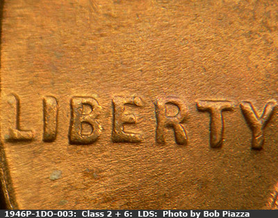 Die-stage C marker on 1946P•1DO•003 (1946 Doubled Die Obverse).