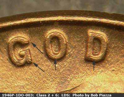 Die-stage C marker on 1946P•1DO•003 (1946 Doubled Die Obverse).
