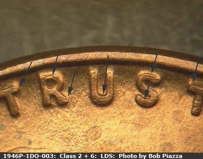 Die-stage C marker on 1946P•1DO•003 (1946 Doubled Die Obverse).