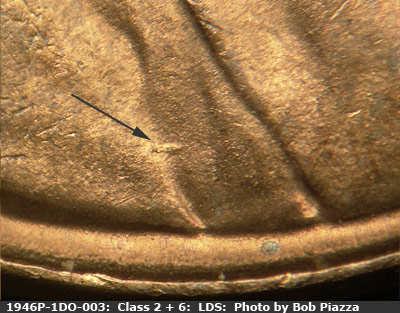 Die-stage C marker on 1946P•1DO•003 (1946 Doubled Die Obverse).