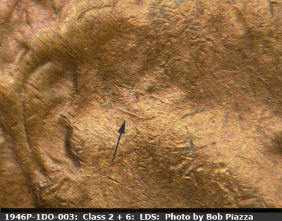 Die-stage C marker on 1946P•1DO•003 (1946 Doubled Die Obverse).