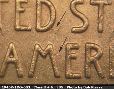 Die-stage C marker on 1946P•1DO•003 (1946 Doubled Die Obverse).