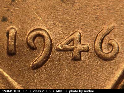 1946 Lincoln cent obverse, CopperCoins die 1946P•1DO•005.