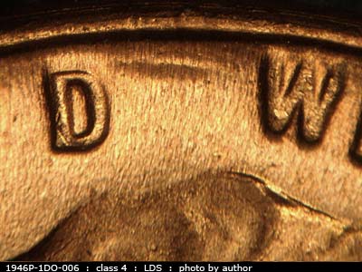 Die-stage C marker on 1946P•1DO•006 (1946 Doubled Die Obverse).
