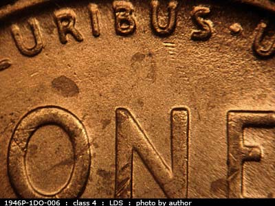 Die-stage C marker on 1946P•1DO•006 (1946 Doubled Die Obverse).