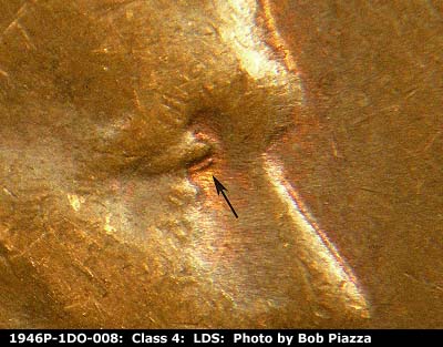 Die-stage C marker on 1946P•1DO•008 (1946 Doubled Die Obverse).