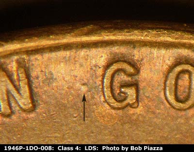 Die-stage C marker on 1946P•1DO•008 (1946 Doubled Die Obverse).