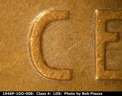 Die-stage C marker on 1946P•1DO•008 (1946 Doubled Die Obverse).