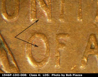 Die-stage C marker on 1946P•1DO•008 (1946 Doubled Die Obverse).