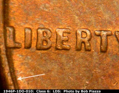 Die-stage C marker on 1946P•1DO•010 (1946 Doubled Die Obverse).