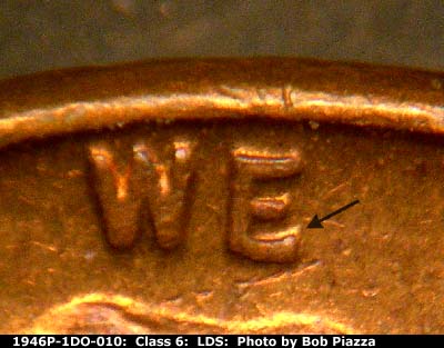 Die-stage C marker on 1946P•1DO•010 (1946 Doubled Die Obverse).
