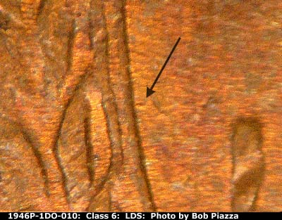 Die-stage C marker on 1946P•1DO•010 (1946 Doubled Die Obverse).