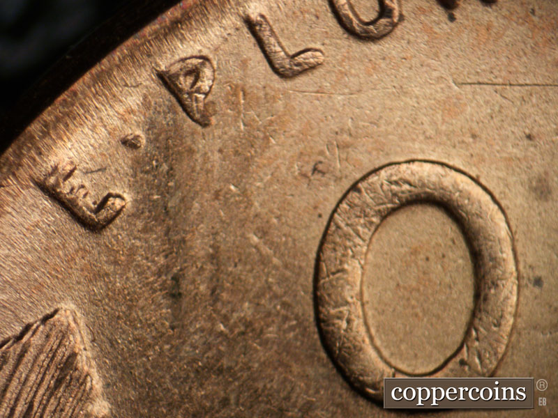 Die-stage C marker on 1946P•1DR•001 (1946 Doubled Die Reverse).