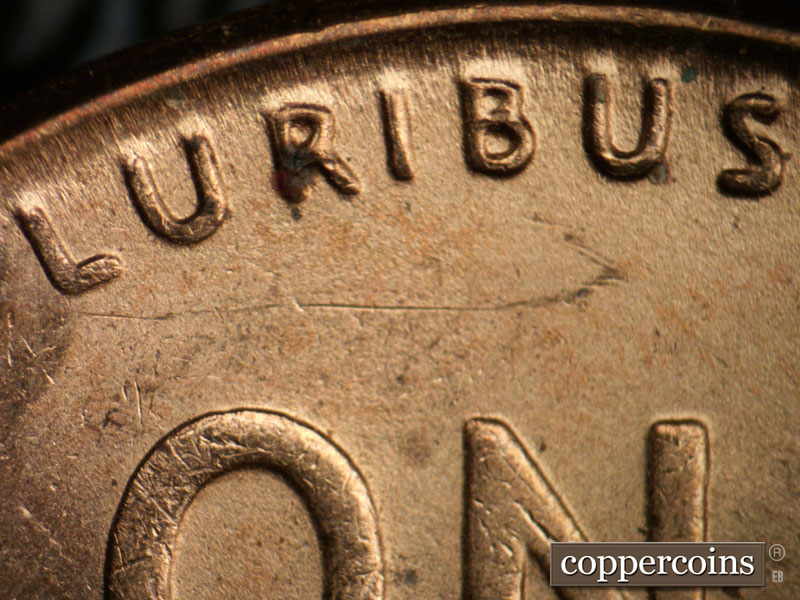 Die-stage C marker on 1946P•1DR•001 (1946 Doubled Die Reverse).