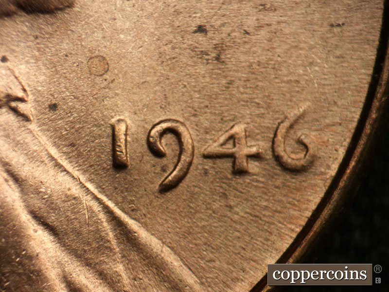 Die-stage C marker on 1946P•1DR•001 (1946 Doubled Die Reverse).