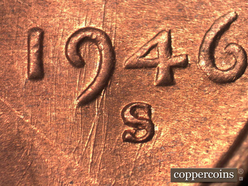 Die-stage A marker on 1946S•1DO•002 (1946 Doubled Die Obverse).