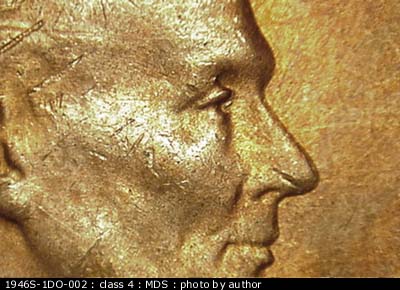 1946 Lincoln cent obverse, CopperCoins die 1946S•1DO•002.