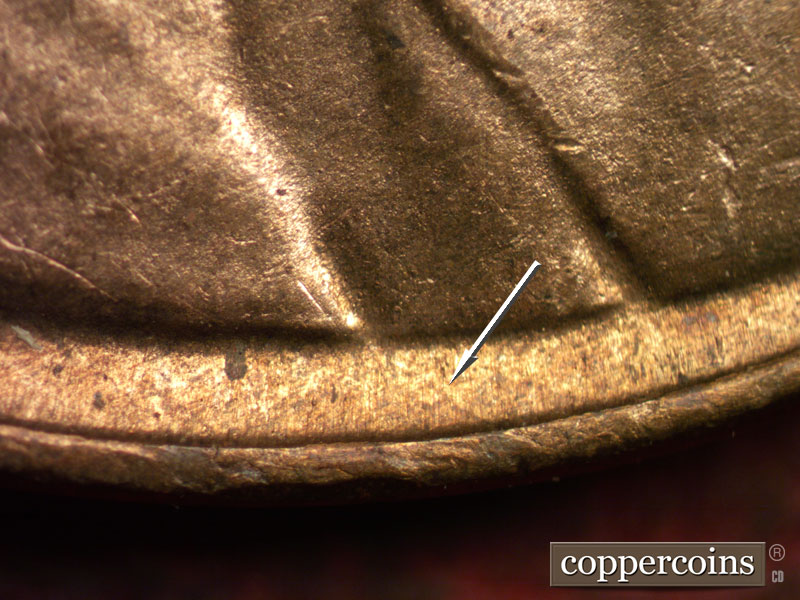 Die-stage B marker on 1946S•1DO•003 (1946 Doubled Die Obverse).
