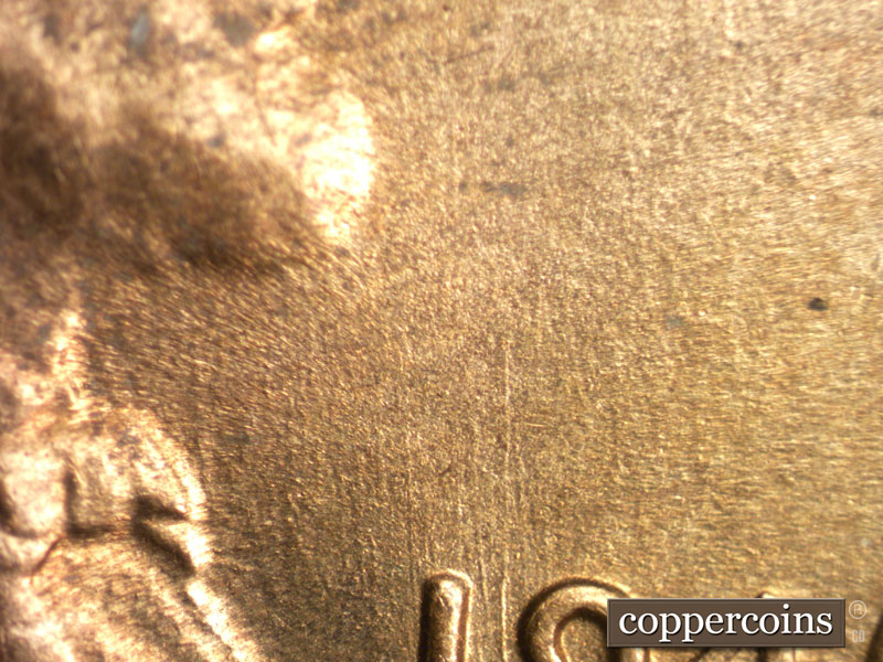 Die-stage B marker on 1946S•1DO•003 (1946 Doubled Die Obverse).