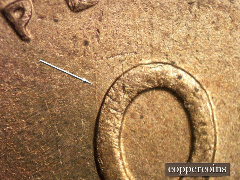 Die-stage B marker on 1946S•1DO•003 (1946 Doubled Die Obverse).