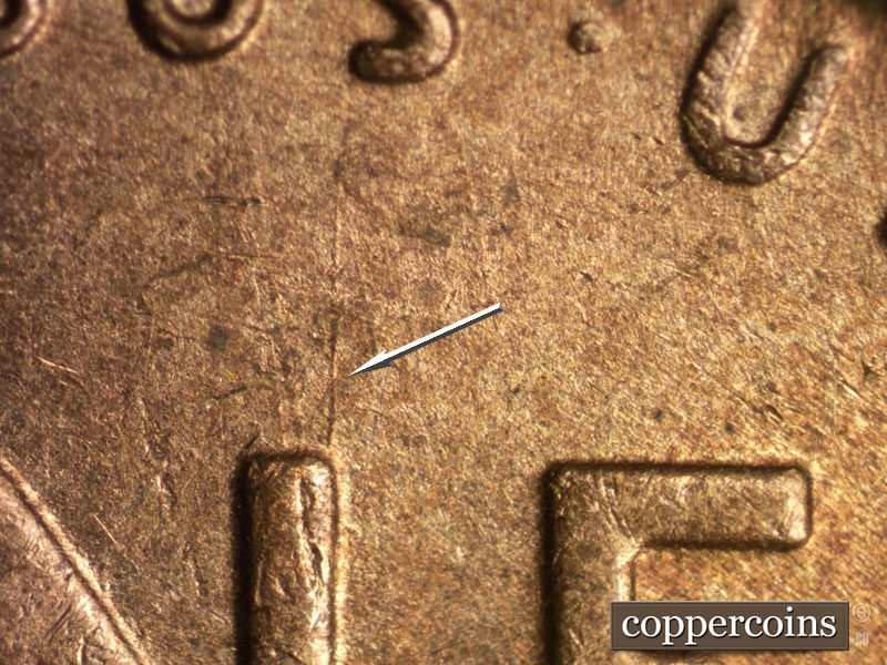 Die-stage B marker on 1946S•1DO•003 (1946 Doubled Die Obverse).