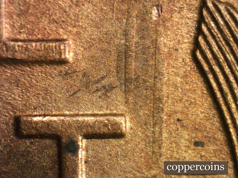 Die-stage B marker on 1946S•1DO•003 (1946 Doubled Die Obverse).