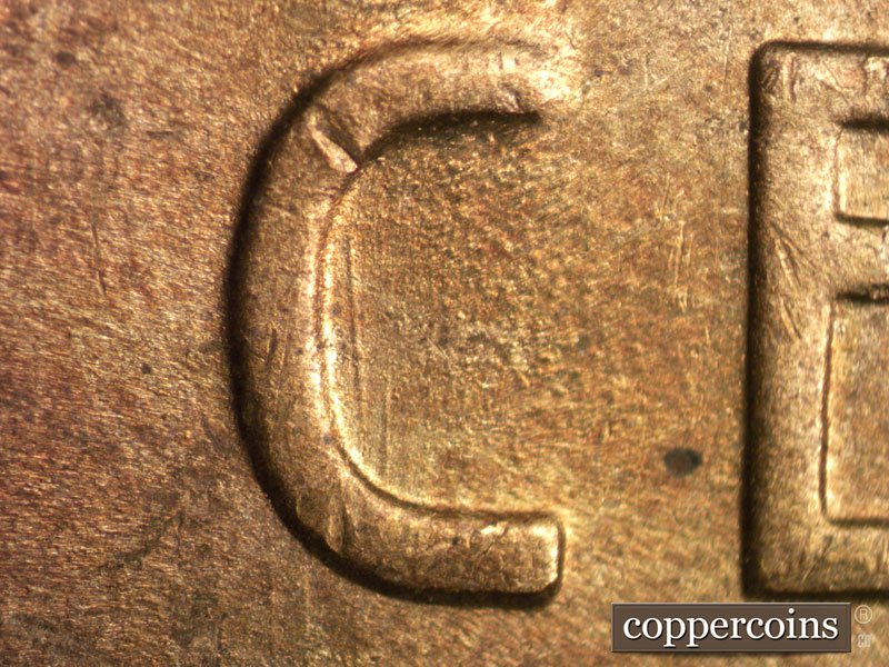 Die-stage B marker on 1946S•1DO•003 (1946 Doubled Die Obverse).