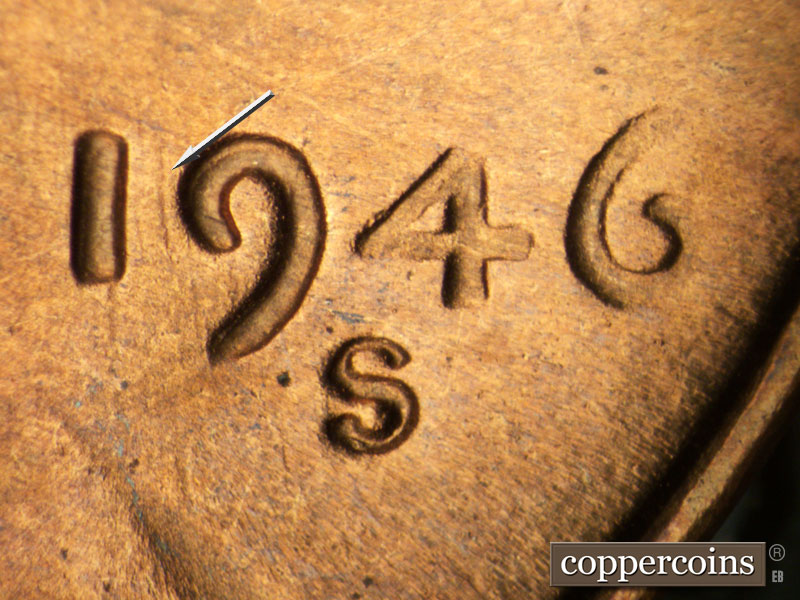 Die-stage C marker on 1946S•1DO•003 (1946 Doubled Die Obverse).