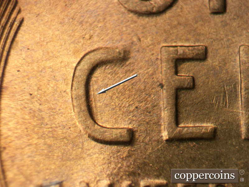 Die-stage C marker on 1946S•1DO•003 (1946 Doubled Die Obverse).