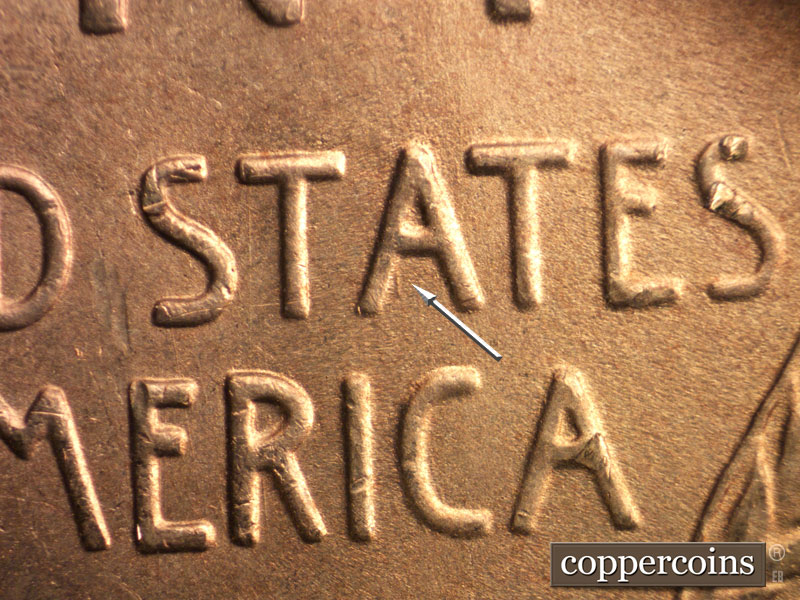 Die-stage B marker on 1946S•1DO•005 (1946 Doubled Die Obverse).