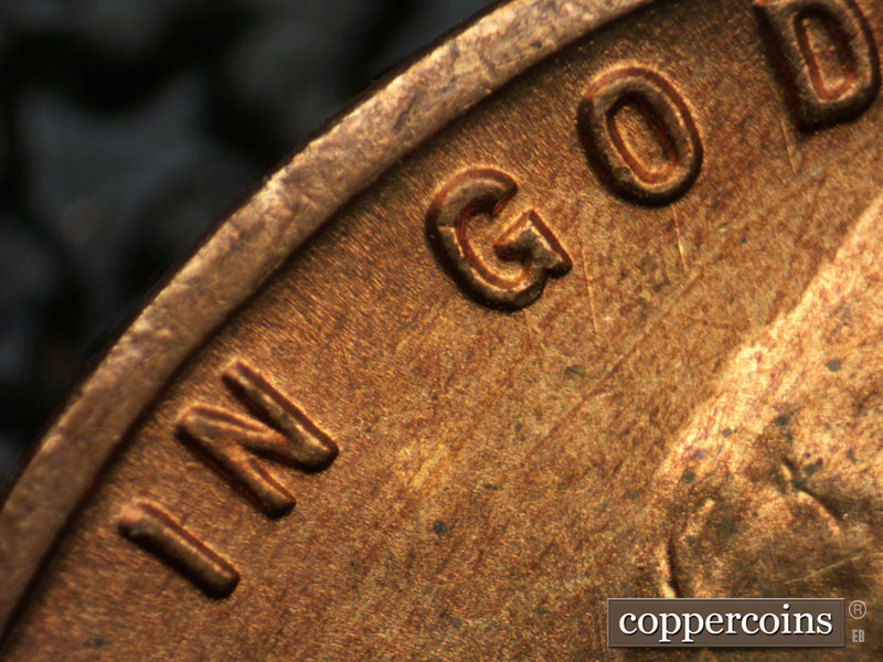 Die-stage B marker on 1946S•1DO•006 (1946 Doubled Die Obverse).