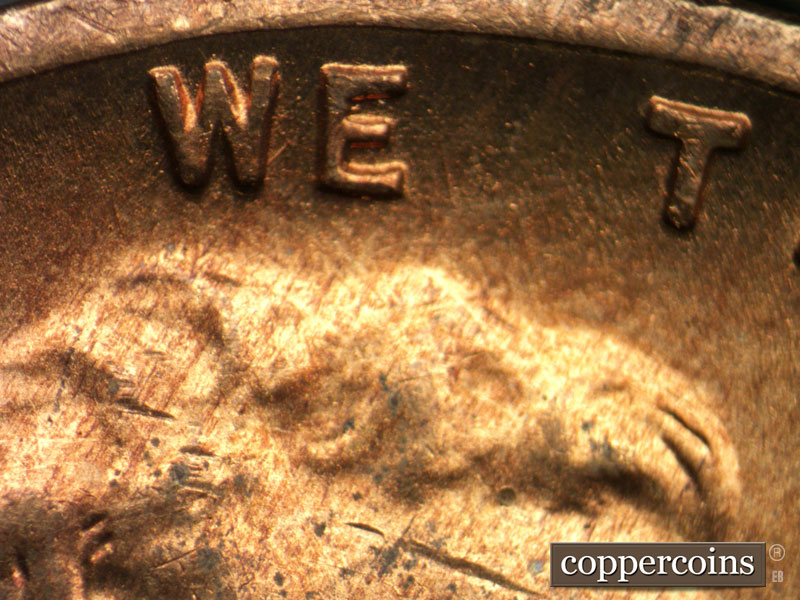 Die-stage B marker on 1946S•1DO•006 (1946 Doubled Die Obverse).