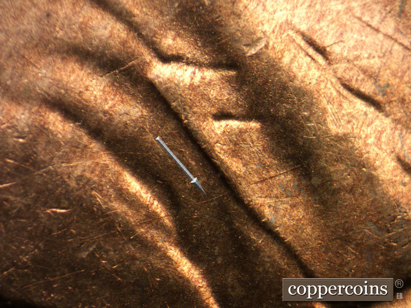 Die-stage B marker on 1946S•1DO•006 (1946 Doubled Die Obverse).