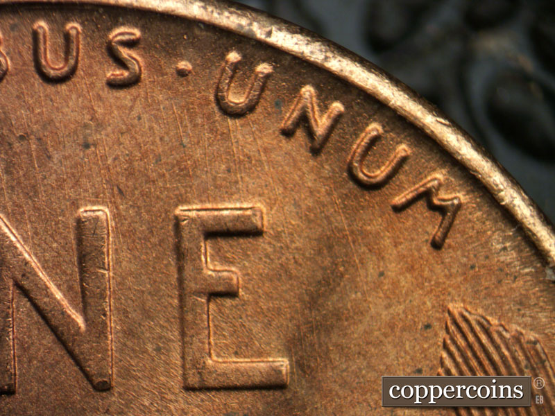 Die-stage B marker on 1946S•1DO•006 (1946 Doubled Die Obverse).