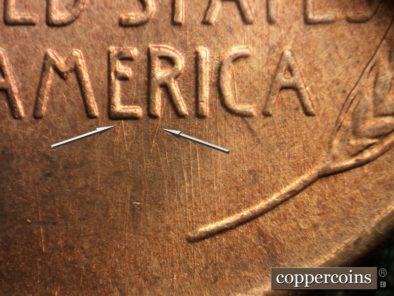 Die-stage B marker on 1946S•1DO•006 (1946 Doubled Die Obverse).