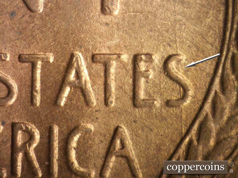 Die-stage B marker on 1946S•1DO•007 (1946 Doubled Die Obverse).