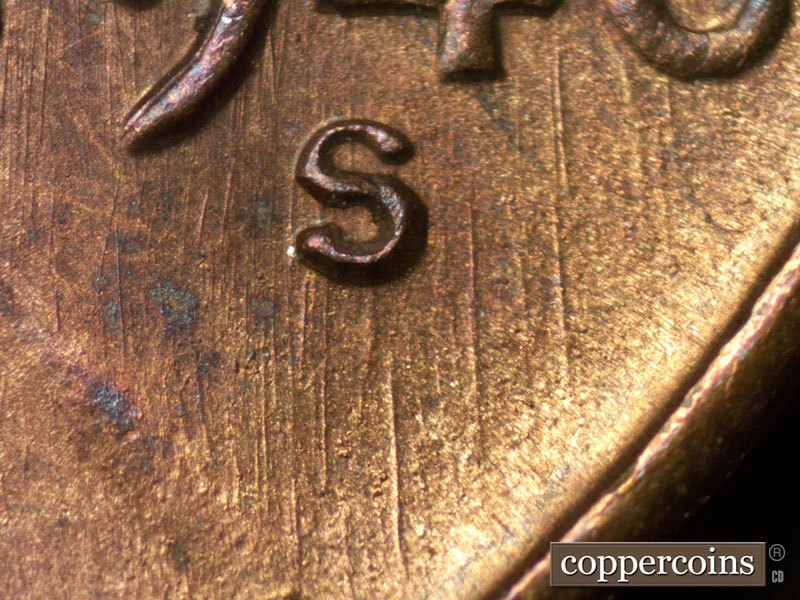 Die-stage A marker on 1946S•1DO•009 (1946 Doubled Die Obverse).
