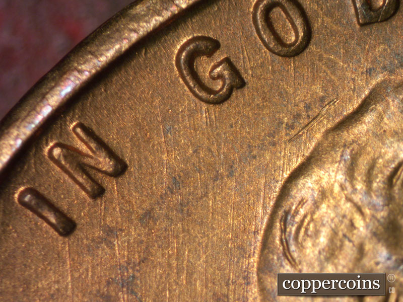 Die-stage A marker on 1946S•1DO•009 (1946 Doubled Die Obverse).