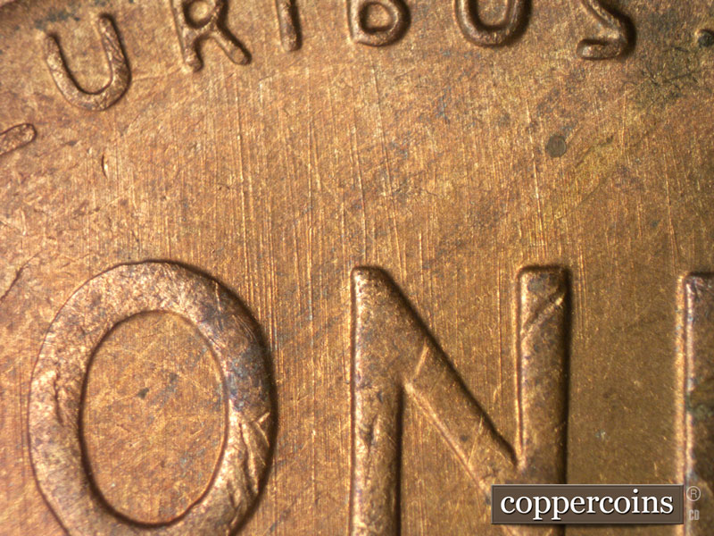 Die-stage A marker on 1946S•1DO•009 (1946 Doubled Die Obverse).