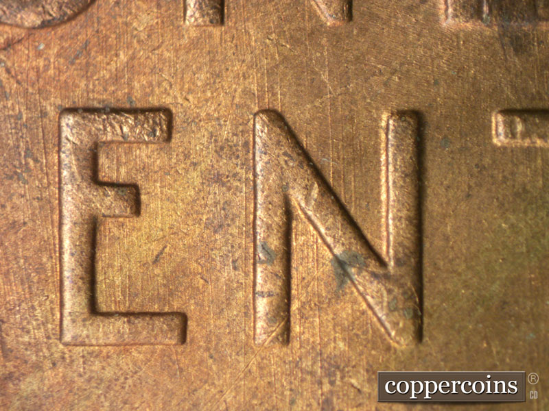 Die-stage A marker on 1946S•1DO•009 (1946 Doubled Die Obverse).