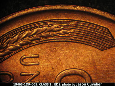 Die-stage A marker on 1946S•1DR•005 (1946 Doubled Die Reverse).