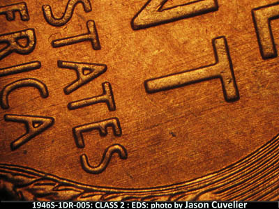 Die-stage A marker on 1946S•1DR•005 (1946 Doubled Die Reverse).