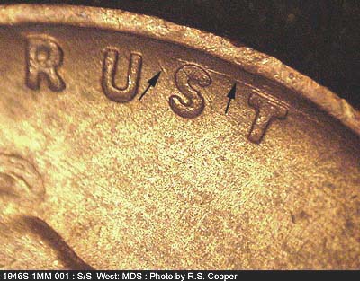 Die-stage B marker on 1946S•1MM•001 (1946 Repunched Mint Mark).